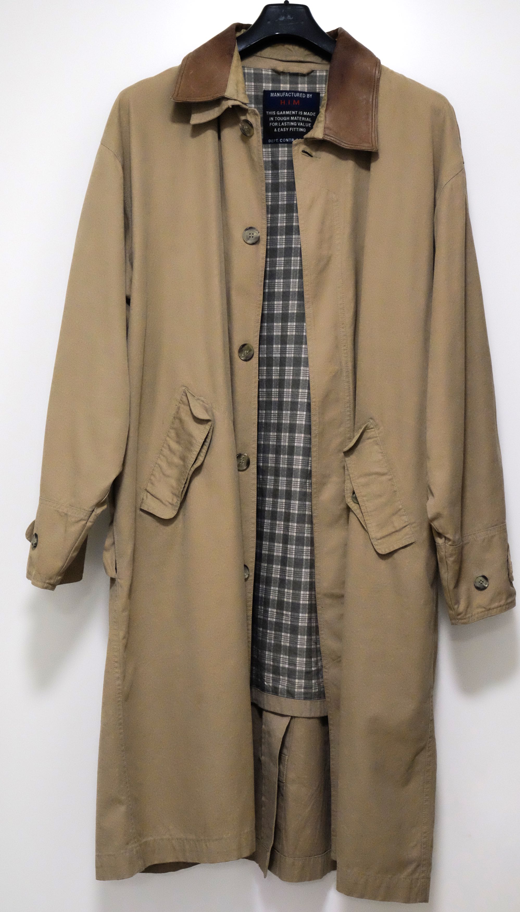 F/s Canvas Duster coat XL made bij H.I.M. Fawn green leather collar ...