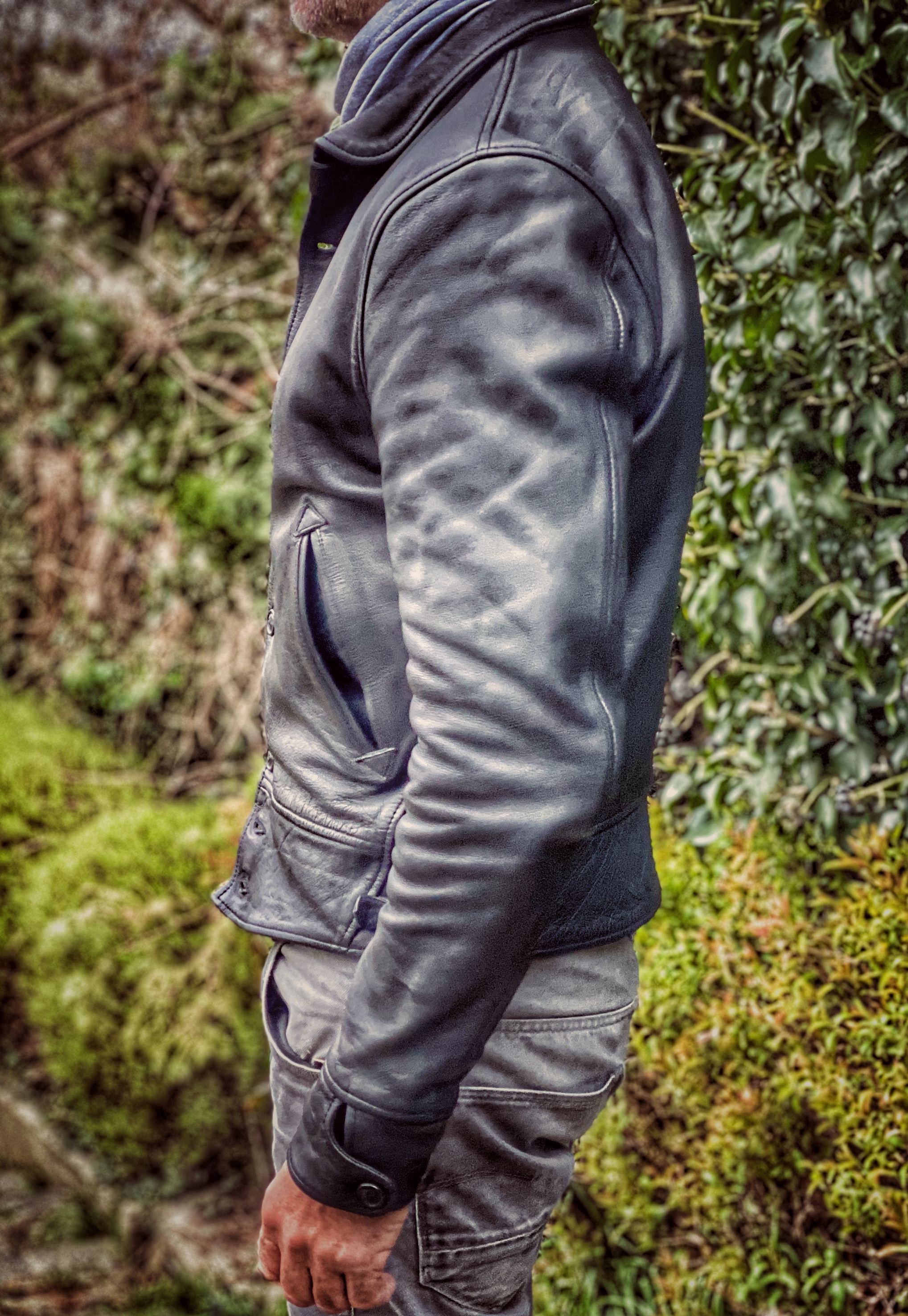 Shawl collar leather outlet jacket