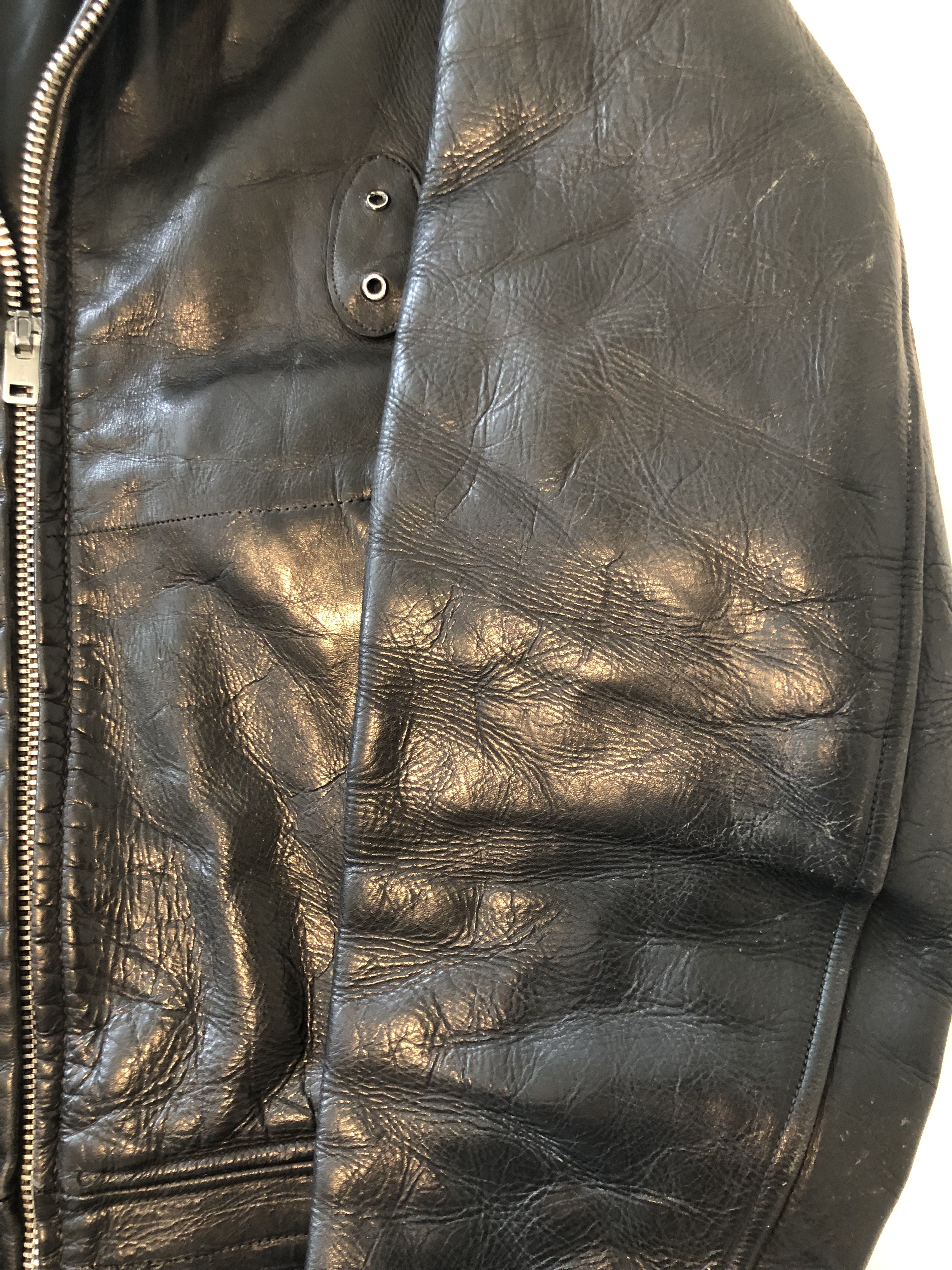 Vintage Leather Motorcycle Police Jacket w/ Talon & Serval Zippers