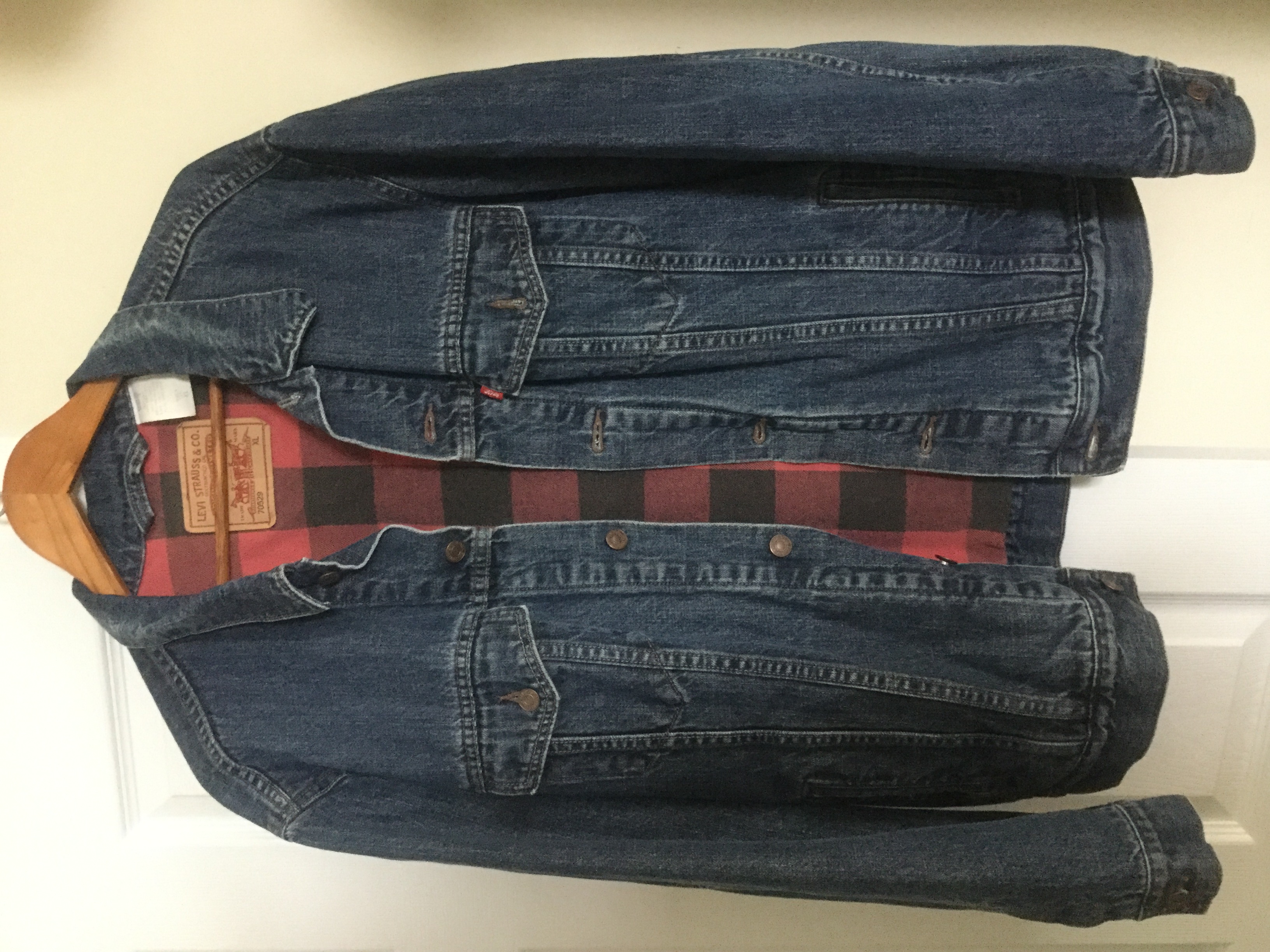 VINTAGE LEVIS DENIM JEAN JACKET FLANNEL / Buffalo Plaid Lined Kids