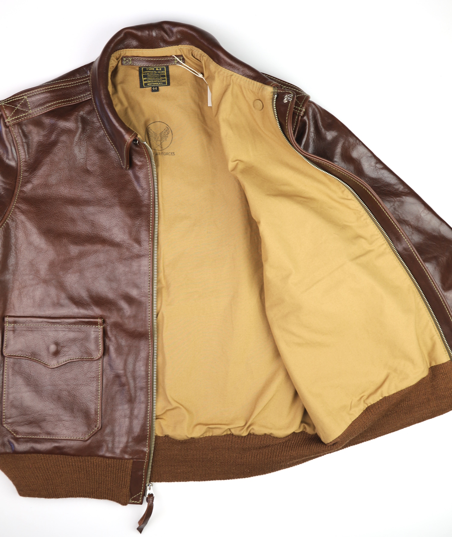 Aero A-2 Bronco Tobacco Badalassi GQ6 mustard cotton lining.jpg