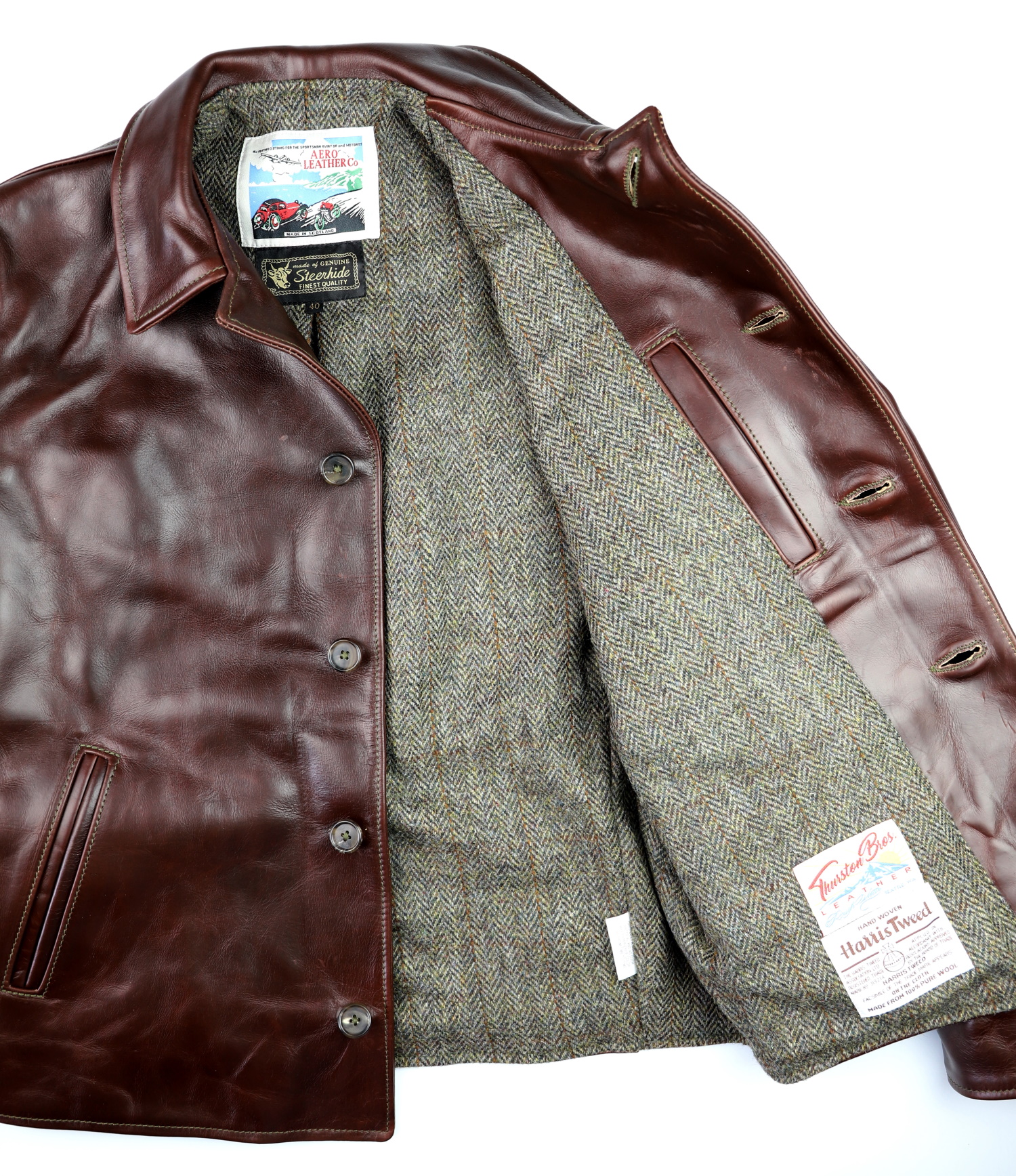 Aero Maxwell Brown CXL Steerhide NU2 North Sea Herringbone Harris Tweed lining.jpg