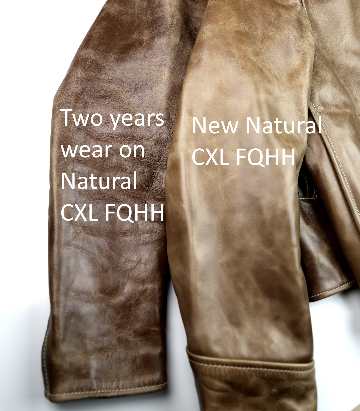 Aero Sheene Natural CXL FQHH comparison of new versus worn aged patina sleeves.jpg