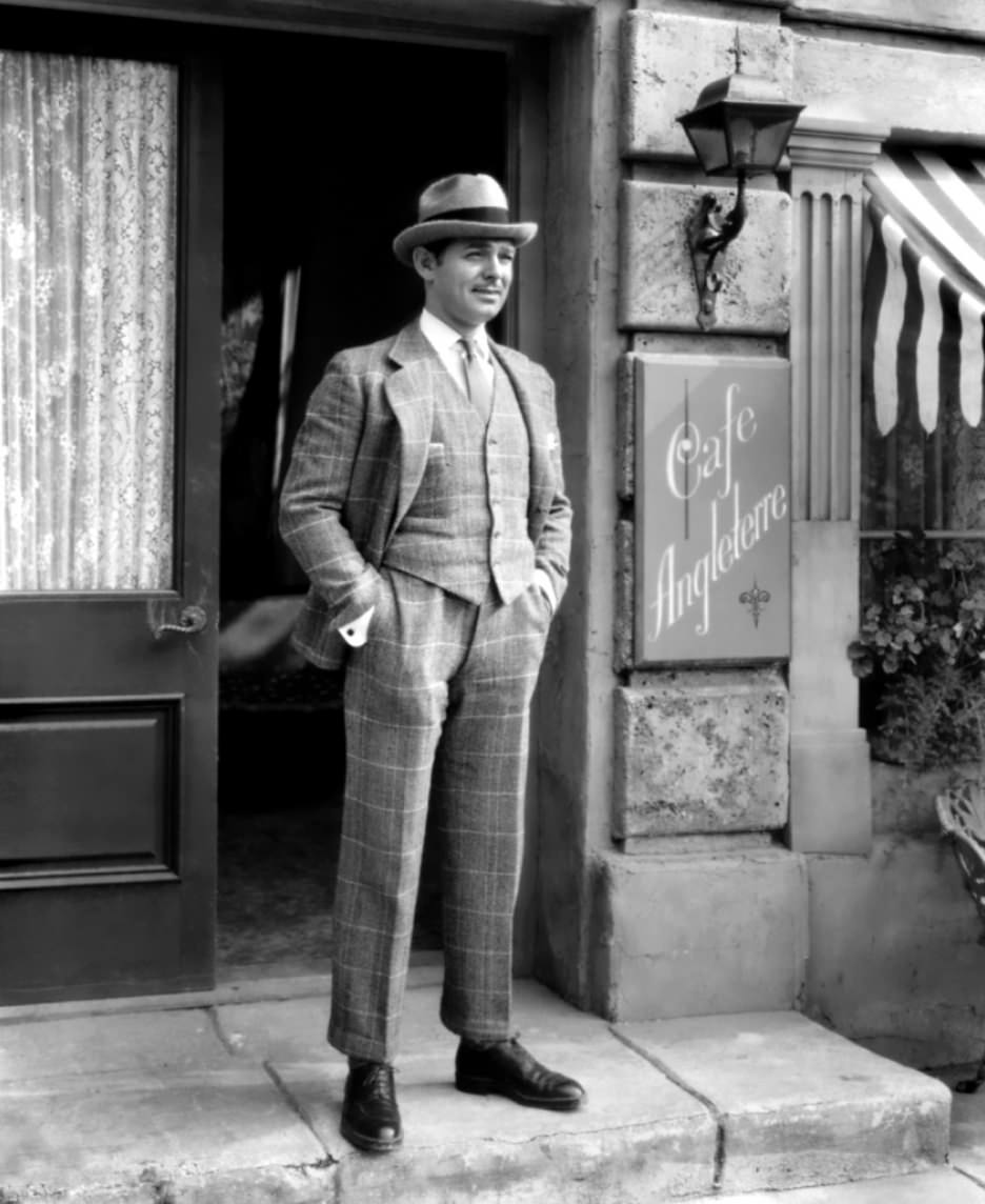 Clark-Gable-in-a-fedora-hat-paired-with-a-windowpane-3-piece-suit-note-the-trouser-length.jpg