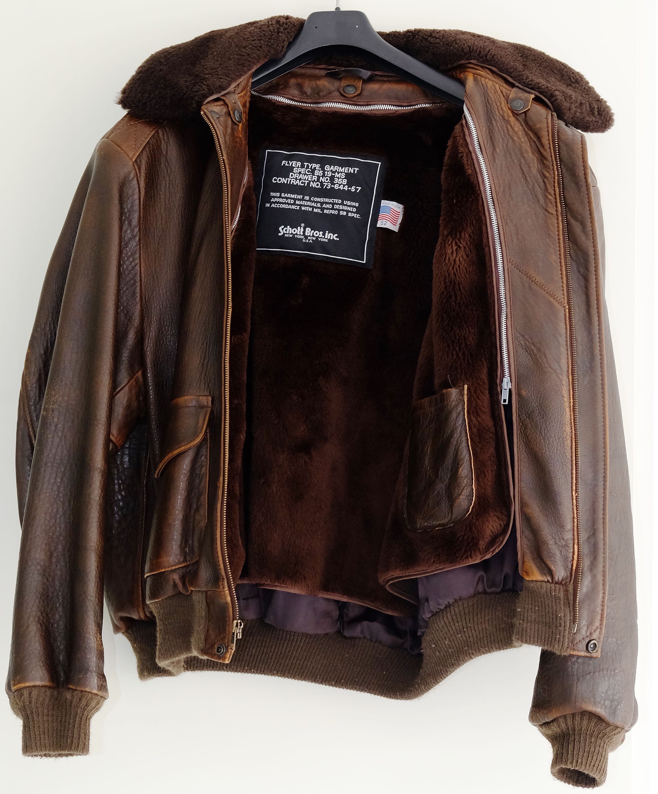 F/S: Schott N.Y. 184SM (A2) Flying Leather Jacket ( 4 in 1) size 52 USA ...
