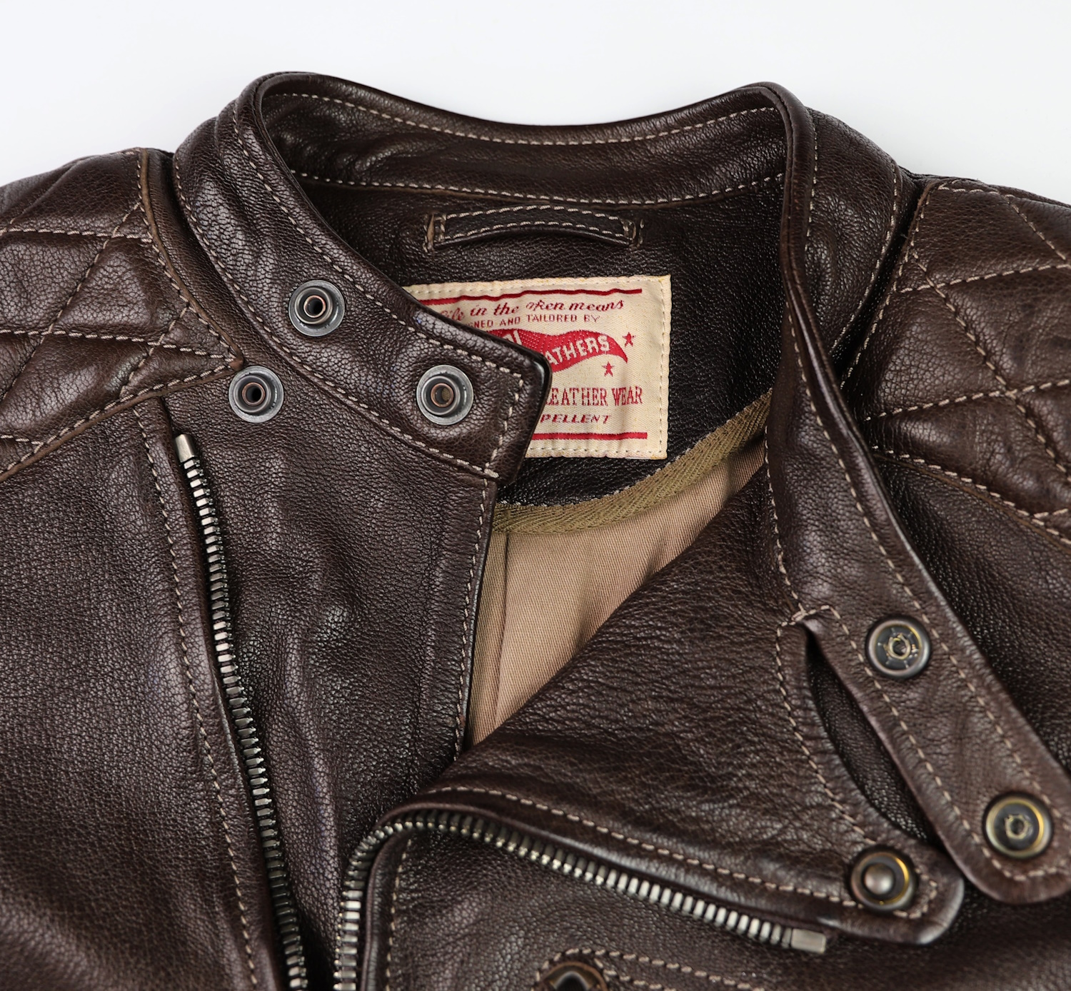 Thedi Maximos Cafe Racer Brown Calabria Goatskin Large collar open.jpg