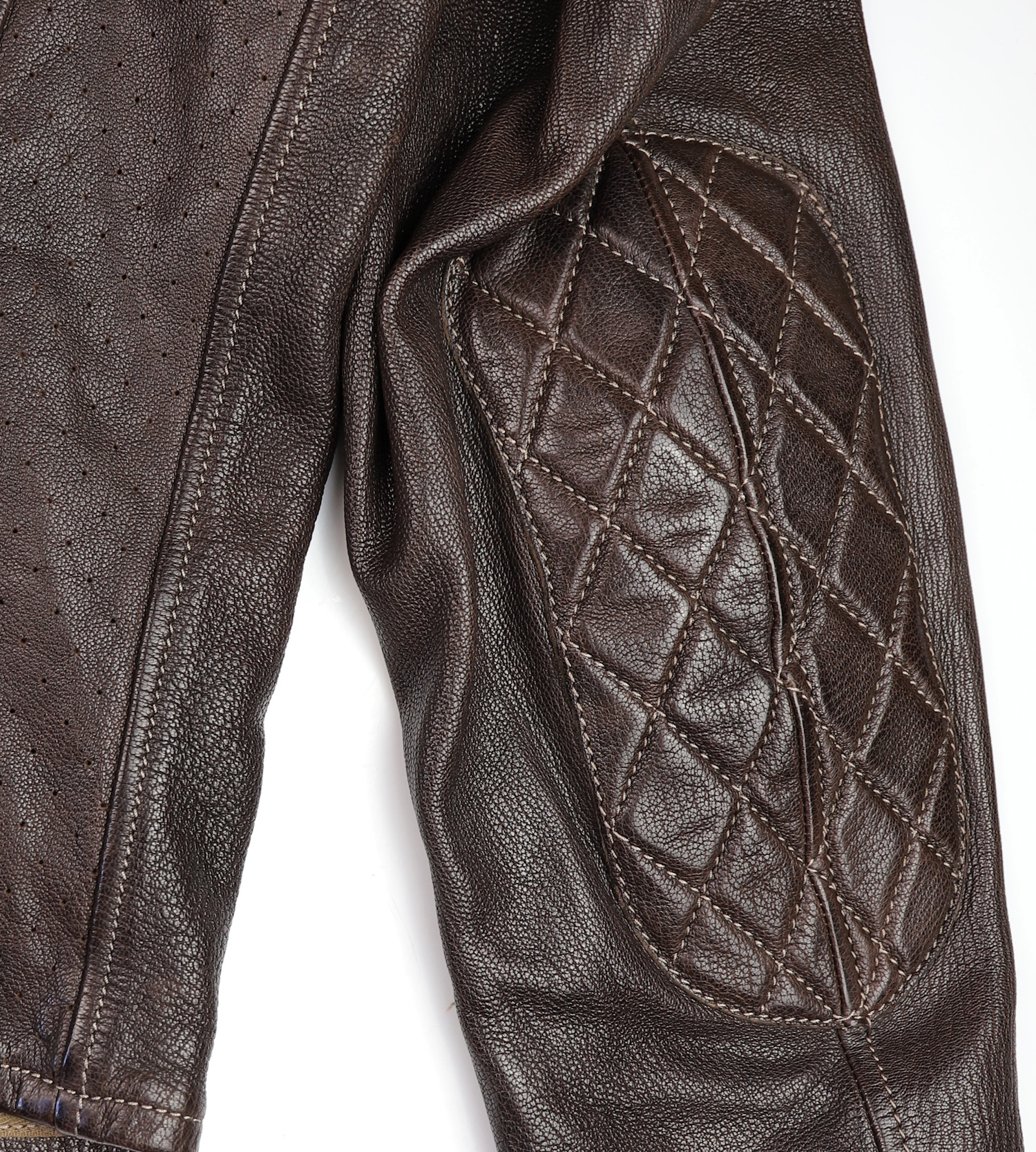 Thedi Maximos Cafe Racer Brown Calabria Goatskin Large elbow quilting.jpg