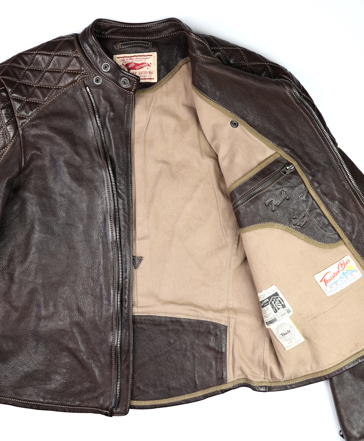 Thedi Maximos Cafe Racer Brown Calabria Goatskin Large tan cotton lining.jpg